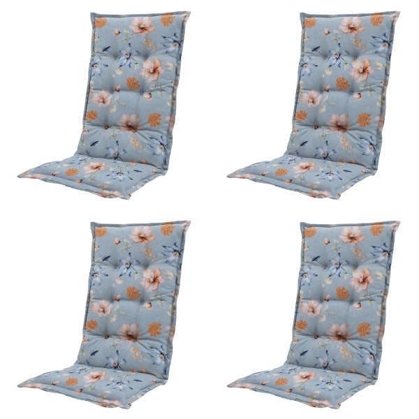 Hochlehnerauflage Florina blau - Ca. 123x50 cm - 4er-Set
