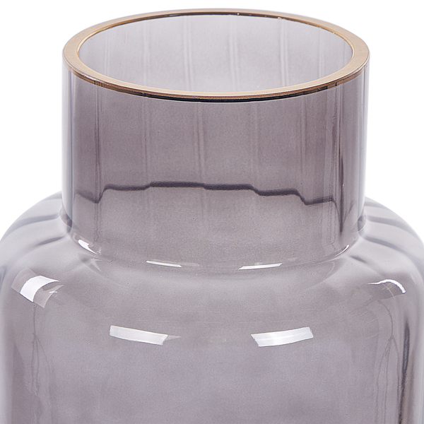 Dekorative Glasvase mit geripptem Design und goldfarbenem Rand