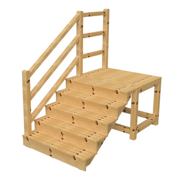 Holztreppe mit Handlauf und Plattform