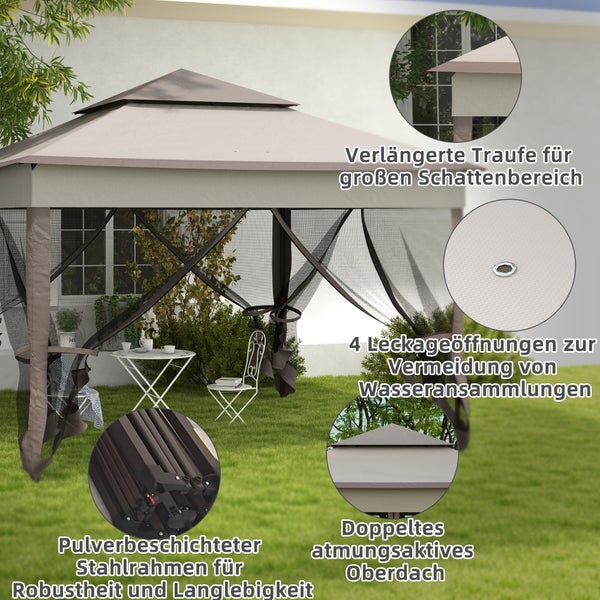Outsunny Faltpavillon Pavillon Gartenzelt mit Seitenwänden Pop-up-Zelt Gartenpavillon mit Transporttasche Hellgrau 3,25 x 3,25 x 2,7 m