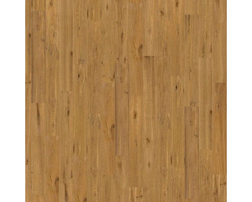 Laminatboden oder Parkett in Eichenoptik mit ausgeprägter Holzmaserung und sichtbaren Astlöchern.