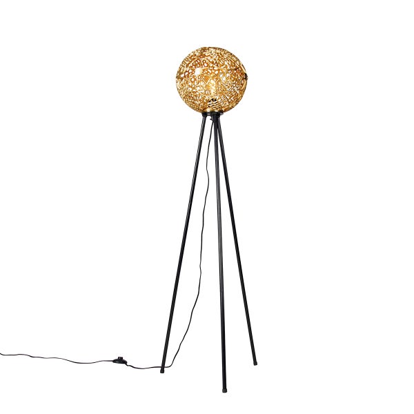 QAZQA - Art Deco Art Deco Stativ-Stehlampe Gold I Messing - Maro I Wohnzimmer I Schlafzimmer - Aluminium Kugel I Kugelförmig - LED geeignet E27