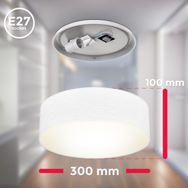 Deckenleuchte Ø30 cm - Stoffschirm, E27 Fassung, 1-flammig, weiß
