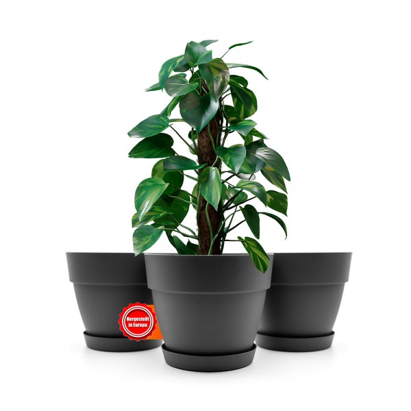 BigDean 3 Stück Blumentopf mit Untersetzer rund ø35 cm in Anthrazit – Übertopf innen + außen geeignet – aus bruchsicherem Kunststoff & Made in Europe