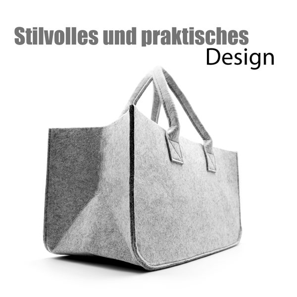 BigDean 3 Stück Filztasche groß in Hellgrau für Kaminholz oder als Shopper verwendbar – Kaminholzkorb im leichten & kompakten Design – faltbarer Holzkorb