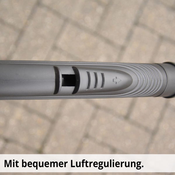 Detailaufnahme eines Kunststoffgriffs mit einem Schieberegler zur manuellen Luftregulierung.