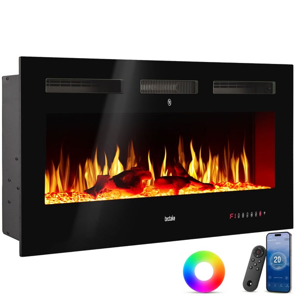 Elektrischer Kamin mit Flammeneffekt, Fernbedienung und Smartphone-App