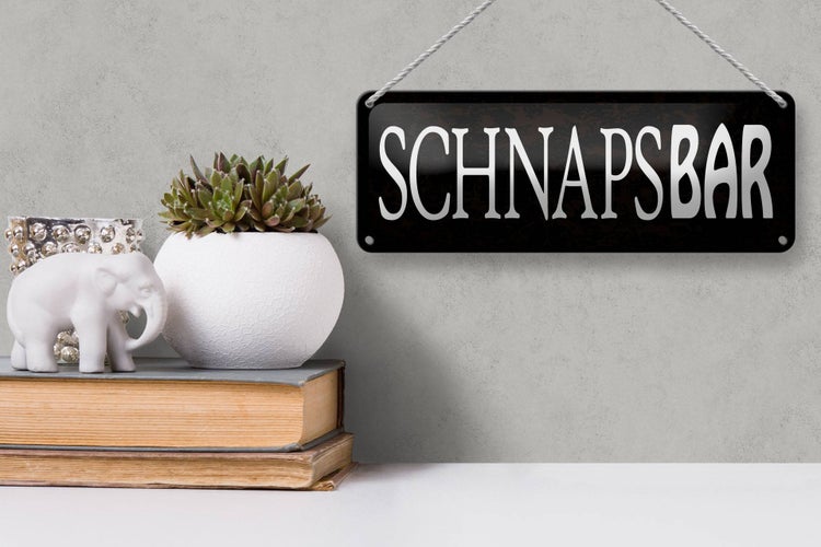 Blechschild Spruch 27x10cm Schnapsbar Kneipe Bar schwarzes Schild