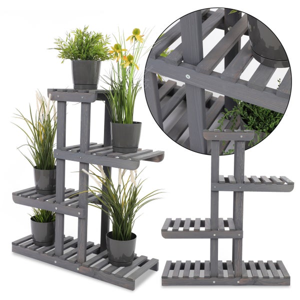Blumenständer FLORACK HxBxT 82x68x25cm 5 Ablagen Kieferholz Grau