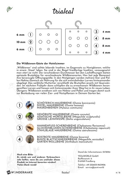 WONDERMAKE® 3er Set: Design Insektenhotel klein, Kubus aus Buche-Holz mit 3x 42 Nistplätzen, Bienenhotel hängend Nisthilfe für Wildbienen, braun schwarz