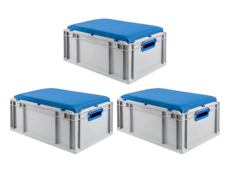 PROREGAL SparSet 3 x Eurobox NextGen Seat Box Blau HxBxT 26,5 x 40 x 60 cm 44 Liter Griffe Offen Eurobehälter Sitzbox Transportbox