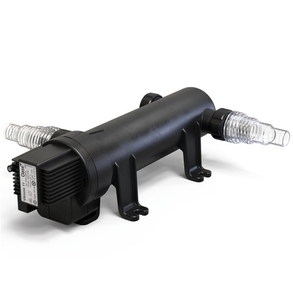 Oase Vitronic 11 UVC-Klärer für Teiche mit transparenten Schlauchanschlüssen.