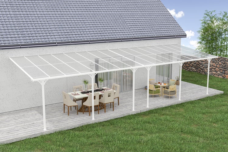 Angebaute Pergola/Carport 30m² KLEO 1000L300 Aluminium Weiß