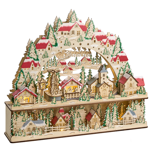 Dekorative Holz-Lichterbogen mit Weihnachtsmotiv, Häusern und Bäumen