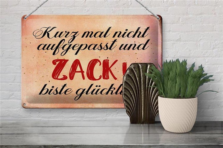 Blechschild Spruch 30x20cm nicht aufgepasst und glücklich
