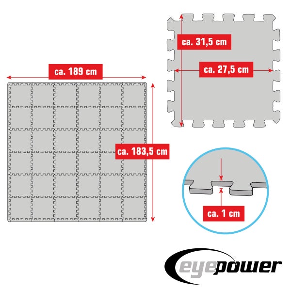 36x Fitness Bodenschutzmatte - 30x30 EVA Matte Sport Bodenmatte für Fitnessraum Schwarz