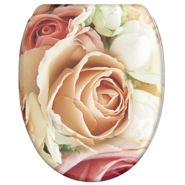 WC-Sitz mit floralem Motiv aus Rosen und Pfingstrosen.