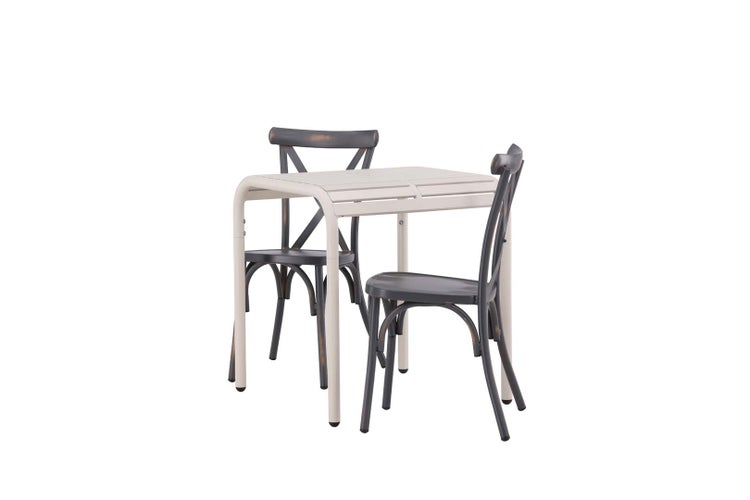 Borneo Gartenset Tisch, 2 Stühle  beige,dunkel grau. 70 X 70 X 75 cm