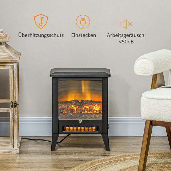 HOMCOM Elektrokamin Elektrischer Kamin mit Heizung, LED-Flammeneffekt, 1800 W Standkamin mit niedrigem Geräuschpegel, Überhitzungsschutz für Wohnzimmer, Schlafzimmer, Schwarz