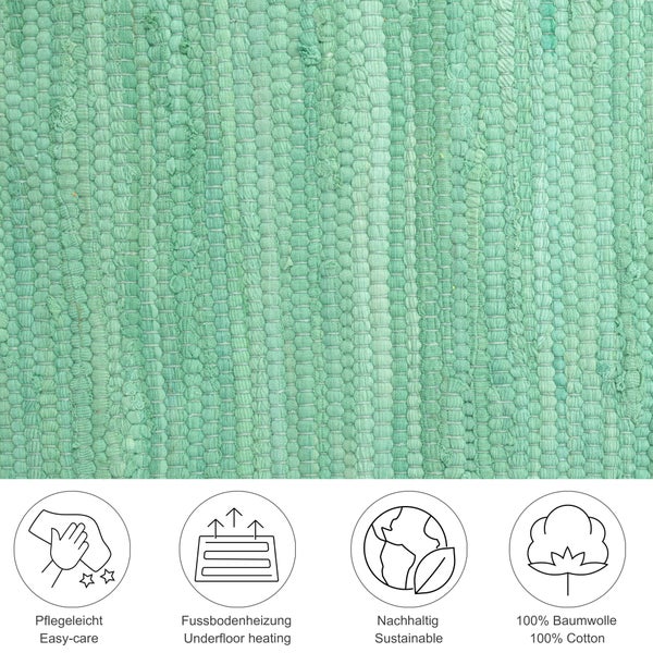 Handgewebter Fleckerlteppich aus Baumwolle Chindi Minz 90x160 cm