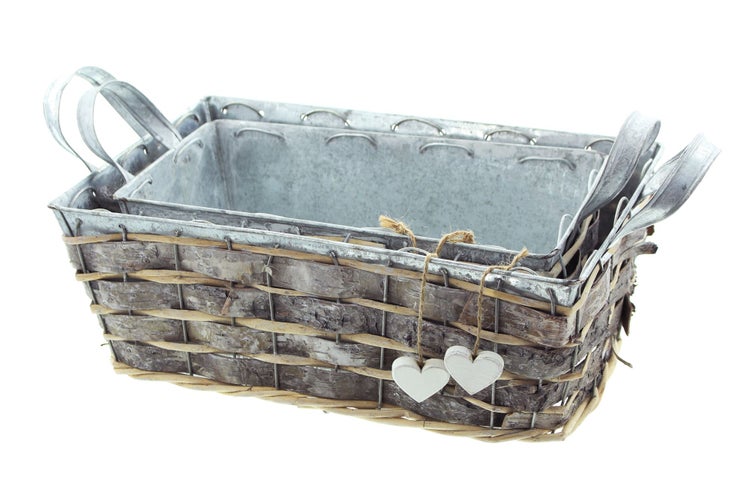 FRANK FLECHTWAREN | Pflanzer Weißes Herz, 2er Set, METALL, HOLZ, 26 x 14 x 10 cm, 30 x 20 x 12 cm, bei Direktbepflanzung mit Folie ausschlagen