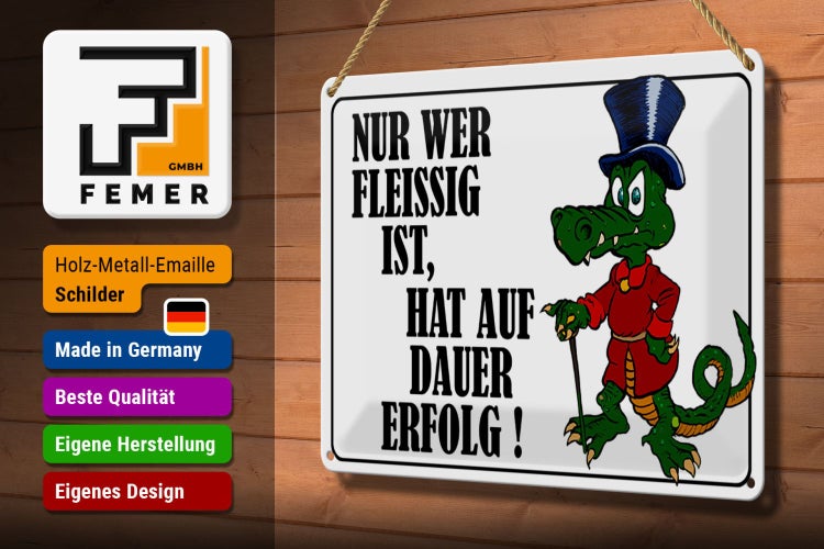 Blechschild Spruch 30x20cm Nur wer fleissig ist hat Erfolg