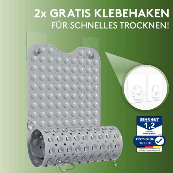 SilverRack Badewannenmatte 100x40 cm (Grau) - Antirutschmatte Badewanne BPA frei für Kinder und Babys - Duschmatte schimmelresistent & maschinenwaschbar - Badematte rutschfest