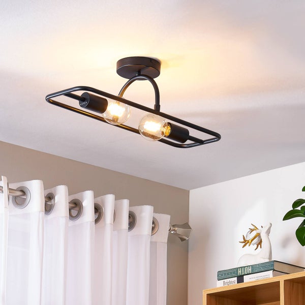 Deckenleuchte mit zwei Leuchtmitteln und rechteckigem Metallrahmen