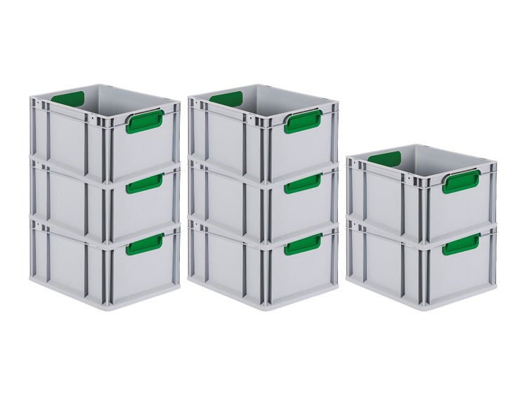 PROREGAL Spar Set 8x Eurobox Nextgen Color HxBxT 22 x 30 x 40 cm 20 Liter Griffe Grün Geschlossen Glatter Boden Eurobehälter Transportbox