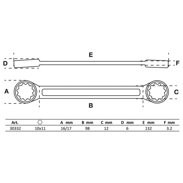BGS Doppel-Ringschlüssel extra flach SW 10 x 11 mm - 30332