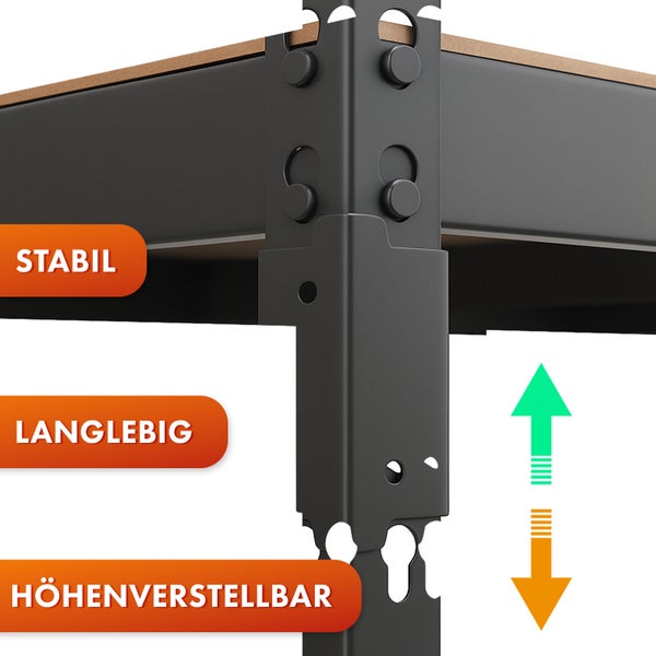 FLOORDIREKT Schwerlastregal Rhino - bis 1050 kg - Pulverbeschichtet - 180 x 90 x 45 cm Schwarz