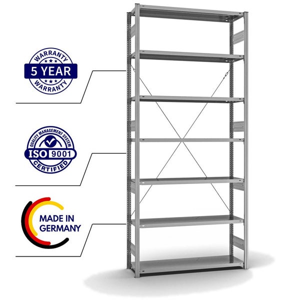 PROREGAL Fachbodenregal Stecksystem T-Profil Heavy-Duty Grundregal HxBxT 300 x 130 x 40 cm 7 Ebenen Fachlast 315 kg Einseitig Nutzbar Verzinkt