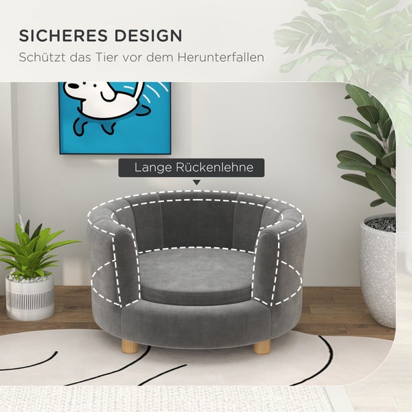 PawHut Hundesofa, 65B x 64T x 37H cm, Polyester, Schaumstoff, Grau