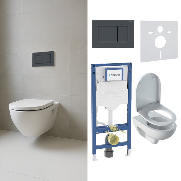 Kompletteinbauset mit wandhängendem WC, Spülkasten, Betätigungsplatte und Montagerahmen