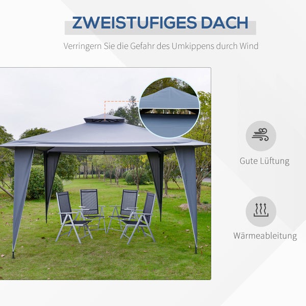 Outsunny Pavillon, Partyzelt mit Doppeldach, 3,45x3,45x2,68m, Metall,Polyester, Grau