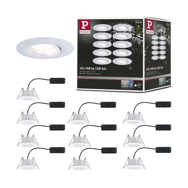 LED Einbauleuchte Calla Basisset schwenkbar IP65 rund 90mm 30° 10x5,2W 10x460lm 230V dimmbar 4000K Weiß matt