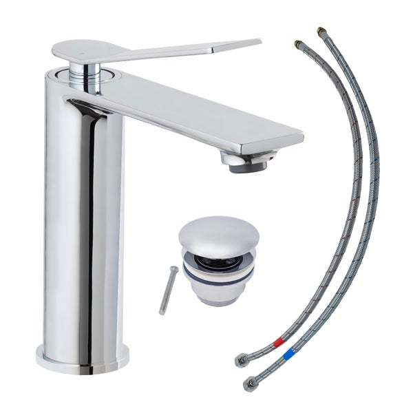 Waschtischarmatur mit Ablaufgarnitur und Anschlussschläuchen