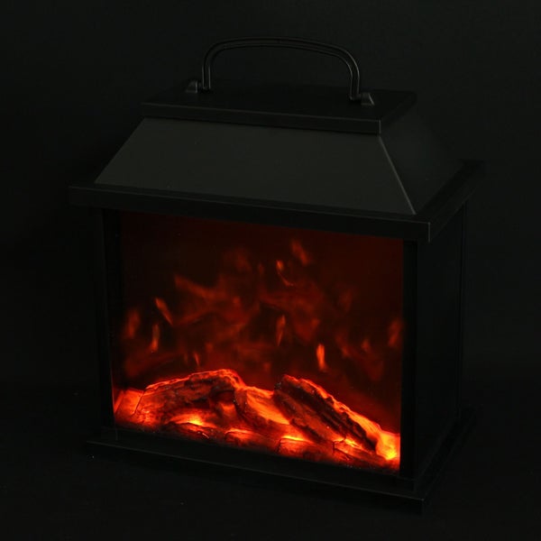 FRANK FLECHTWAREN | LED-Laterne Kamin, KUNSTSTOFF, zu betreiben mit Batterien oder USB-Kabel/Powerbank, 30 x 17 x 29 cm, ohne Batterien, inkl. USB-Kabe