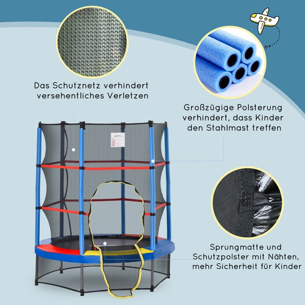 HOMCOM Trampolin für Kinder, 140cm x 140cm x 160cm, Metall, Bunt