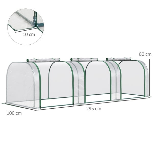 Outsunny Foliengewächshaus, Gewächshaus mit Tür, 295 x 100 x 80 cm, Stahl, PVC, Transparent