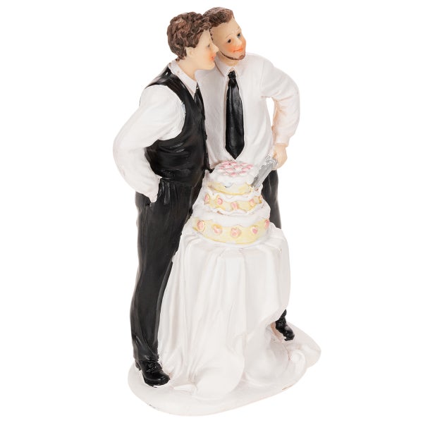Dekofigur Tortenaufsatz Hochzeit zwei Männer mit Hochzeitstorte.