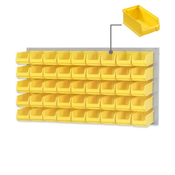 PROREGAL Trägersystem Graue Systemplatte mit 45 x Gelben Sichtlagerboxen 2.0 Maße H x B 50 x 100 cm Sichtlagerbox Sichtlagerbehälter