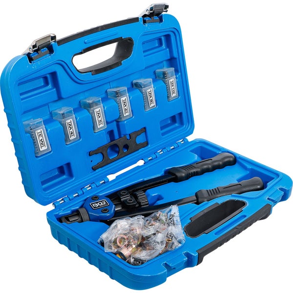 Blindnietmutternzange im Koffer mit verschiedenen Nietmuttern