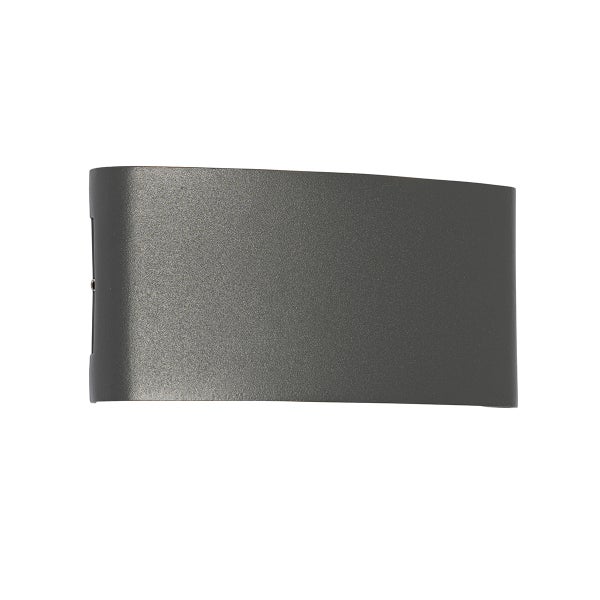 Rechteckige, gewölbte Wandleuchte aus anthrazitfarbenem Aluminium mit strukturierter Oberfläche.