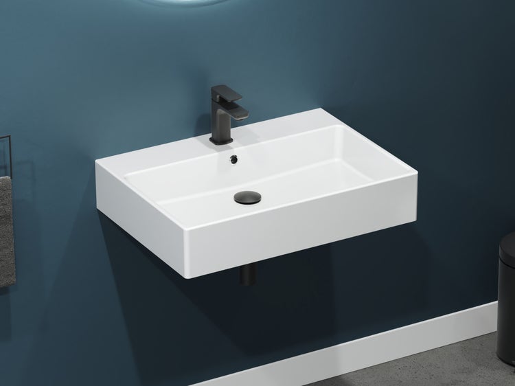 Aqua Bagno Solo Waschbecken 10.05.30.02 – 70 x 50 cm – Weiß Hochglanz – Keramikbecken mit Hahnloch & Überlauf