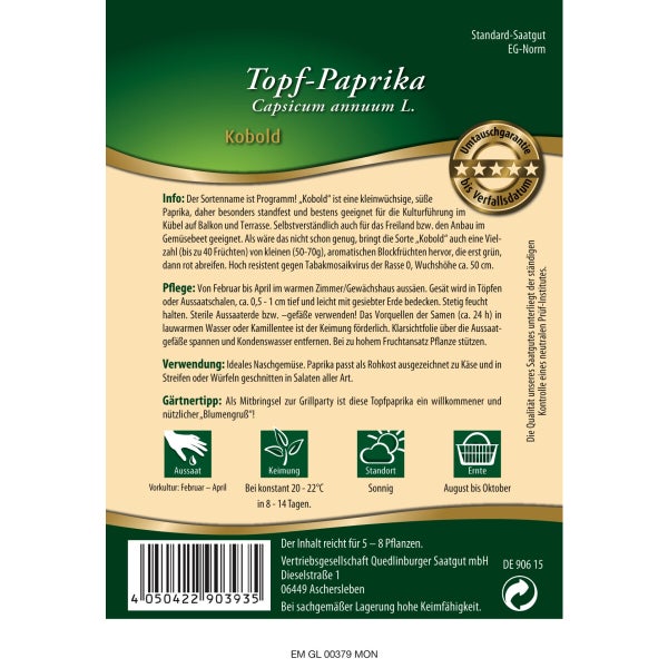 Topf-Paprika rot Kobold Samen von Quedlinburger SAATGUT