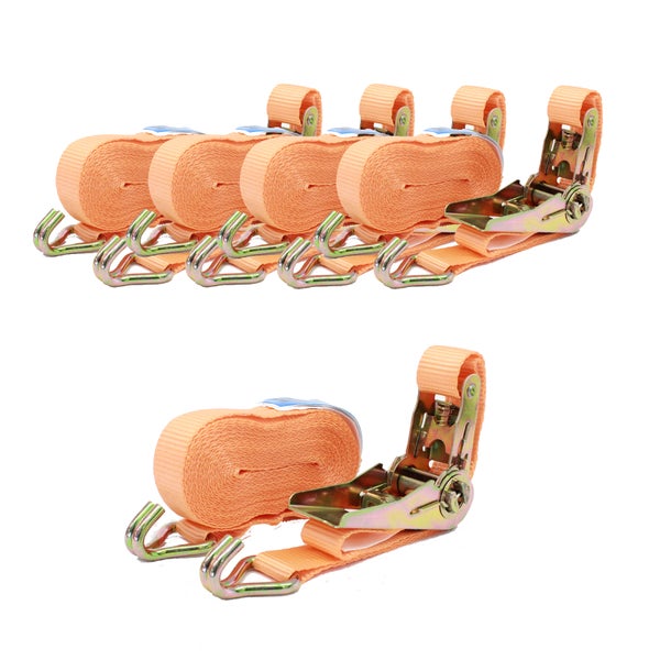 Set aus vier Spanngurten mit Ratsche und Haken zur Ladungssicherung