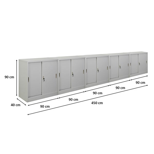 PROREGAL Mega Deal 5x Aktenschrank ELEPHANT mit Abschließbaren Schiebetüren HxBxT 90 x 90 x 40 cm 2 Fachböden Lichtgrau