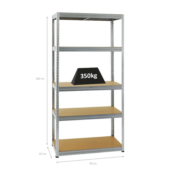 PROREGAL Schwerlastregal Slim Elephant M HxBxT 180 x 90 x 60 cm 5 Ebenen Fachlast 350 kg Verzinkt