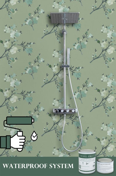 Badezimmerwand mit Duschsystem und Abdichtungssystem